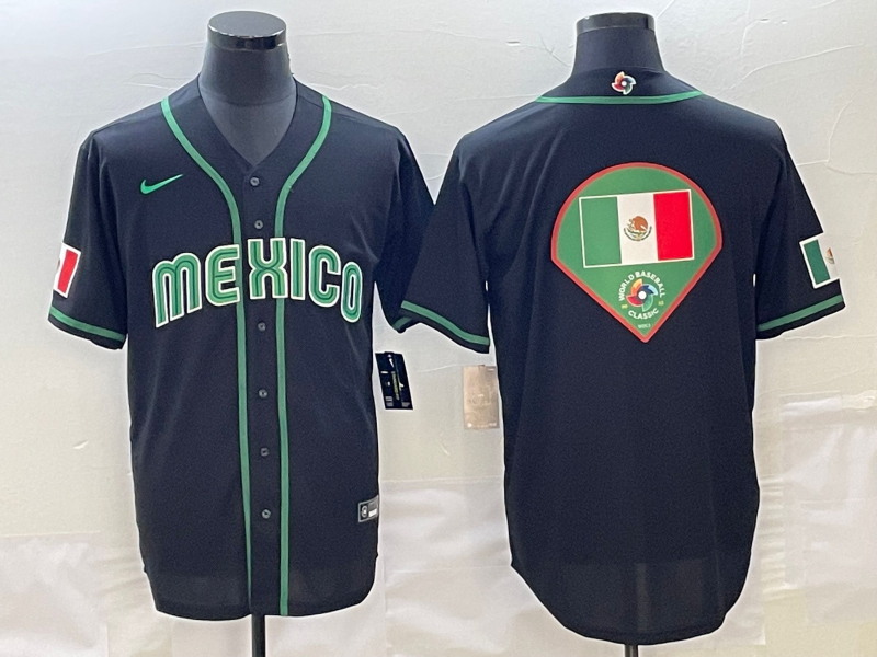 Men's Mexico Baseball 2023 Black World Baseball Big Logo Classic Stitched Jersey Men's Mexico Baseball 2023 Black World Baseball Big Logo Classic Stitched Jersey